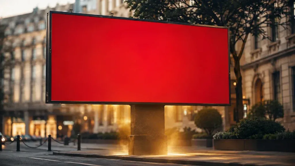 Representação visual de outdoor minimalista vermelho evocando a campanha olfativa Smells Like McDonald’s da Holanda