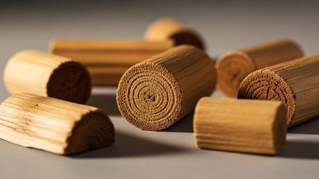 Lascas de madeira de sândalo em close-up