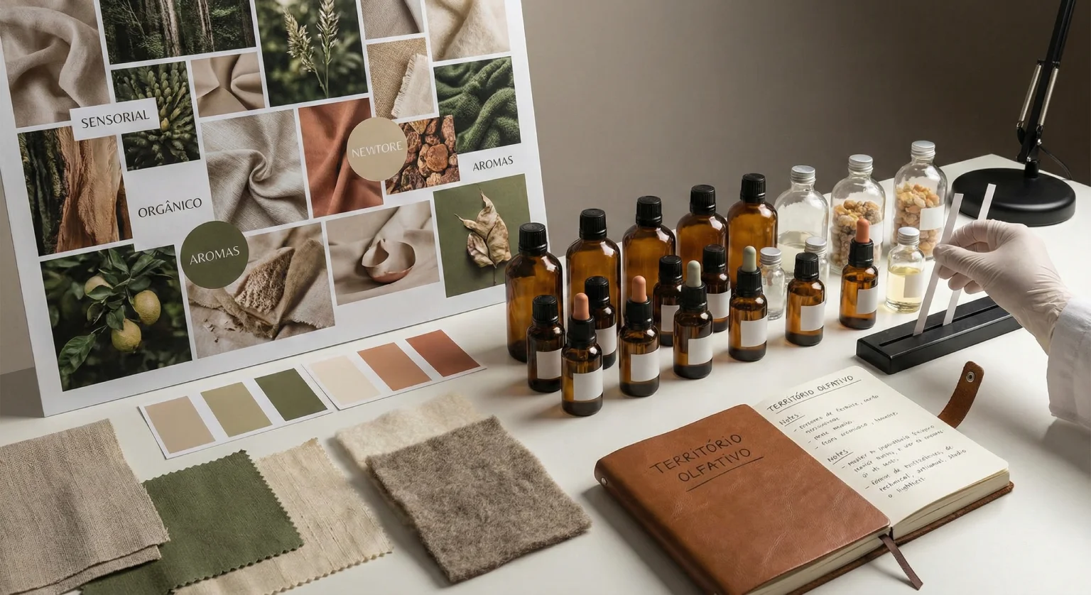 Moodboard e seleção de notas para construir identidade olfativa