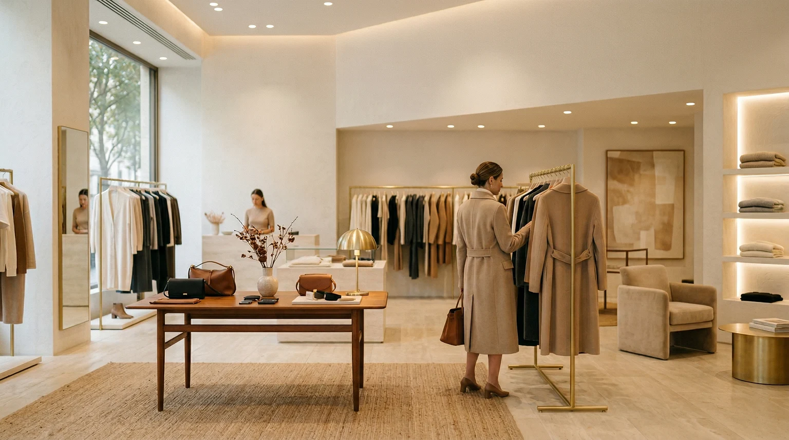 Loja de moda transmitindo atmosfera sofisticada com aromatização profissional.