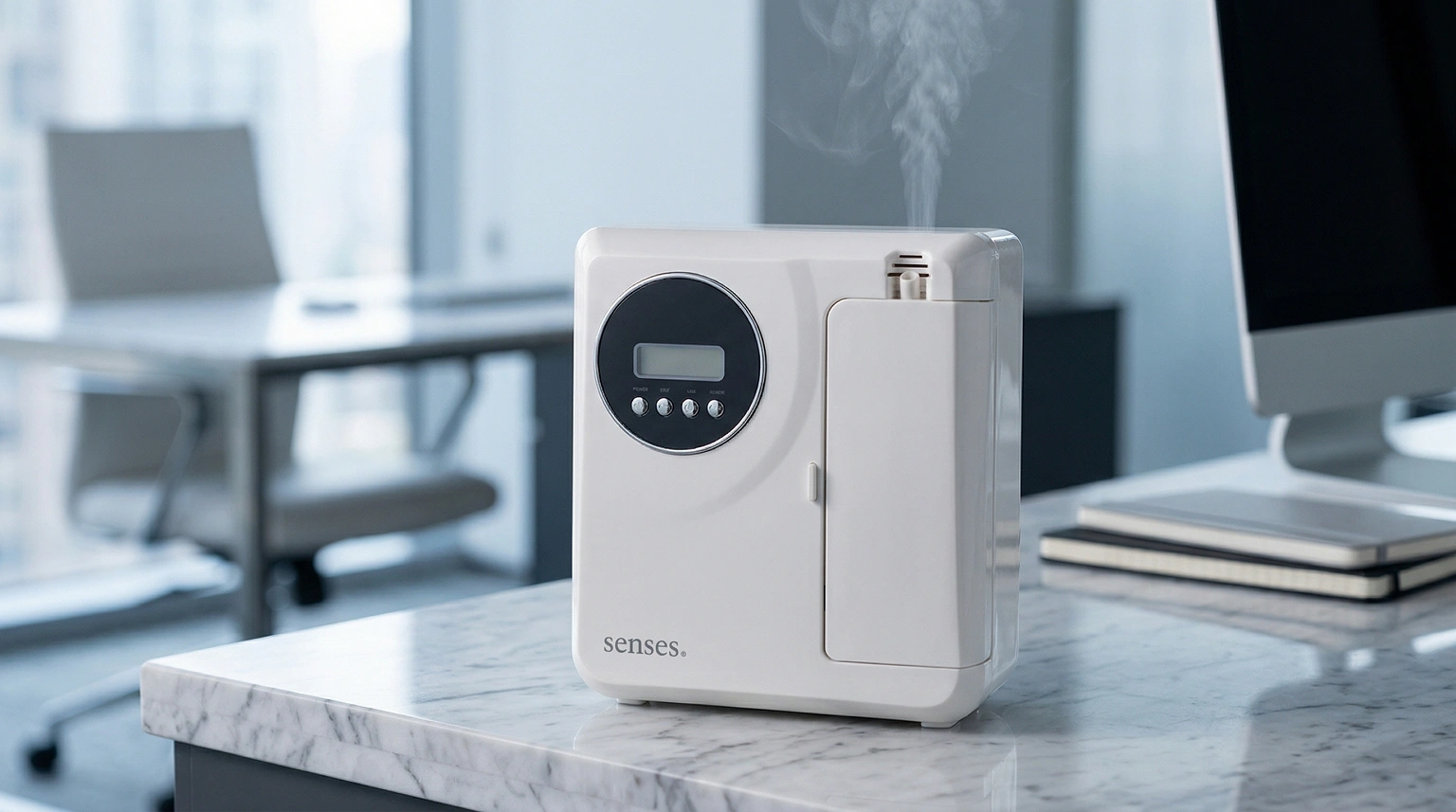 ifusor de fragrância profissional em ambiente corporativo com névoa sutil