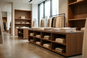 Loja de moda com atmosfera de organização e limpeza