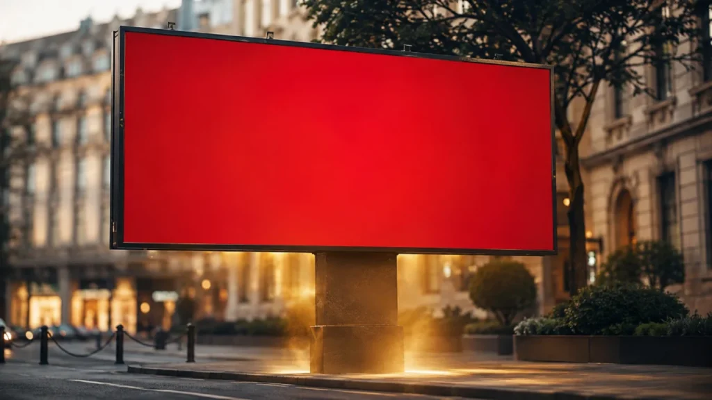 Representação visual de outdoor minimalista vermelho evocando a campanha olfativa Smells Like McDonald's da Holanda
