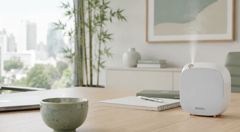scritório corporativo aromatizado com fragrância de matchá e chá verde pela Senses
