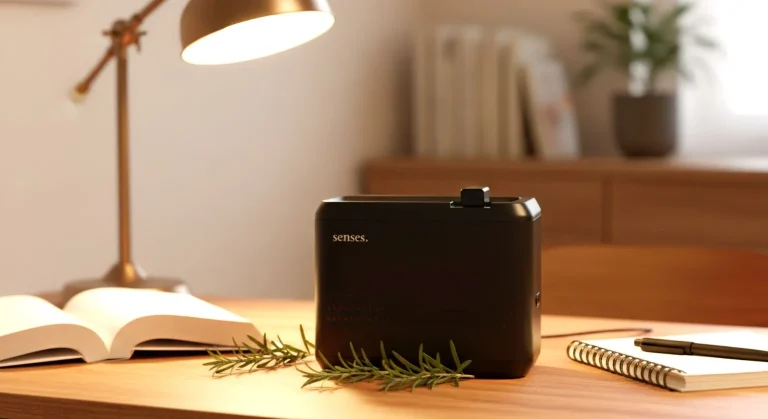 Difusor de fragrâncias com blend de alecrim em escritório criativo