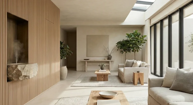 Identidade olfativa aplicada em lobby contemporâneo com atmosfera sofisticada.