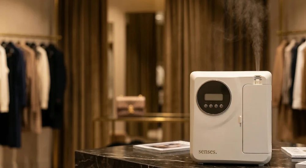 Difusor de fragrância para ambiente em loja de moda premium como parte de estratégia de marketing olfativo