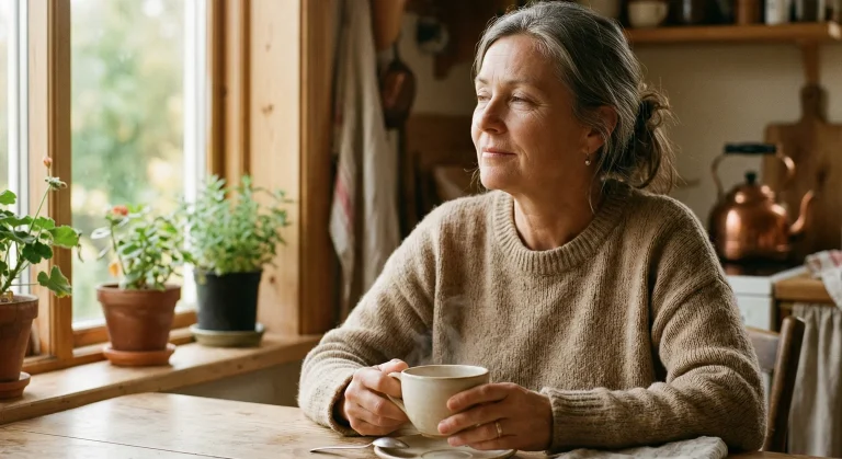 Mulher com expressão contemplativa evocando uma memória afetiva, ilustrando o poder da memória olfativa