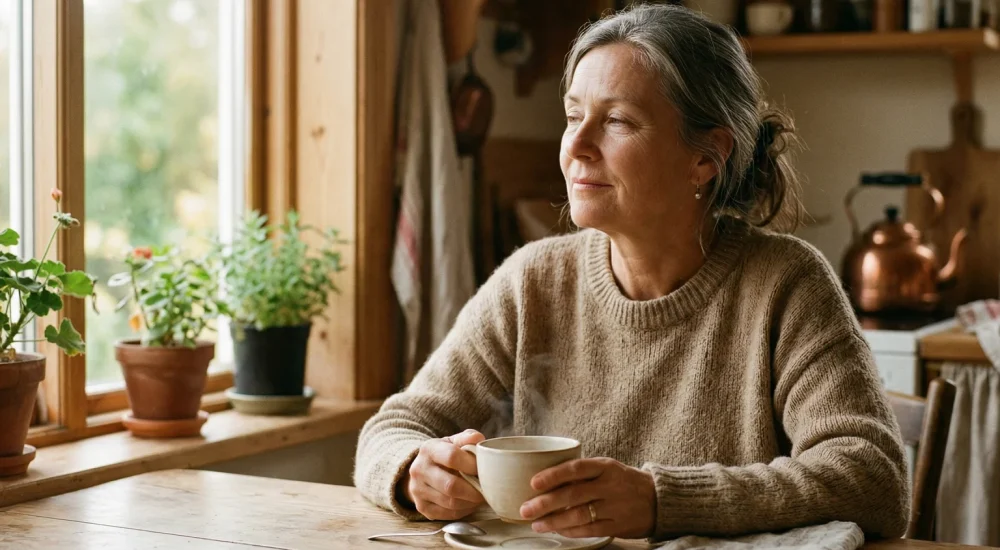 Mulher com expressão contemplativa evocando uma memória afetiva, ilustrando o poder da memória olfativa